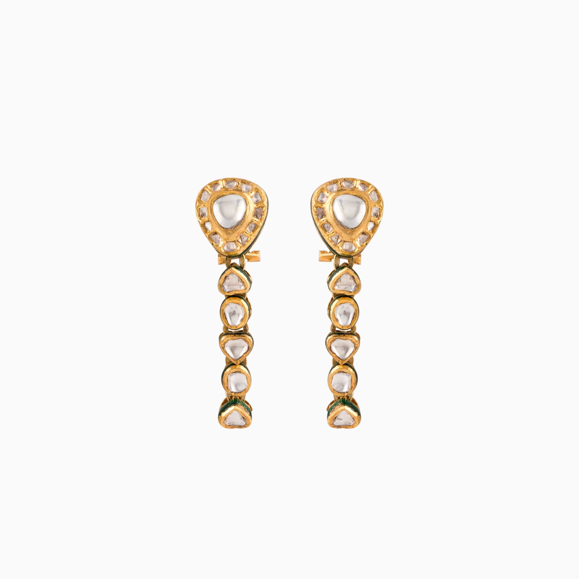 22K Gold Jadau Earring Pair Handwork Enamel Ekposta with Diamond Polki - KMNE2828