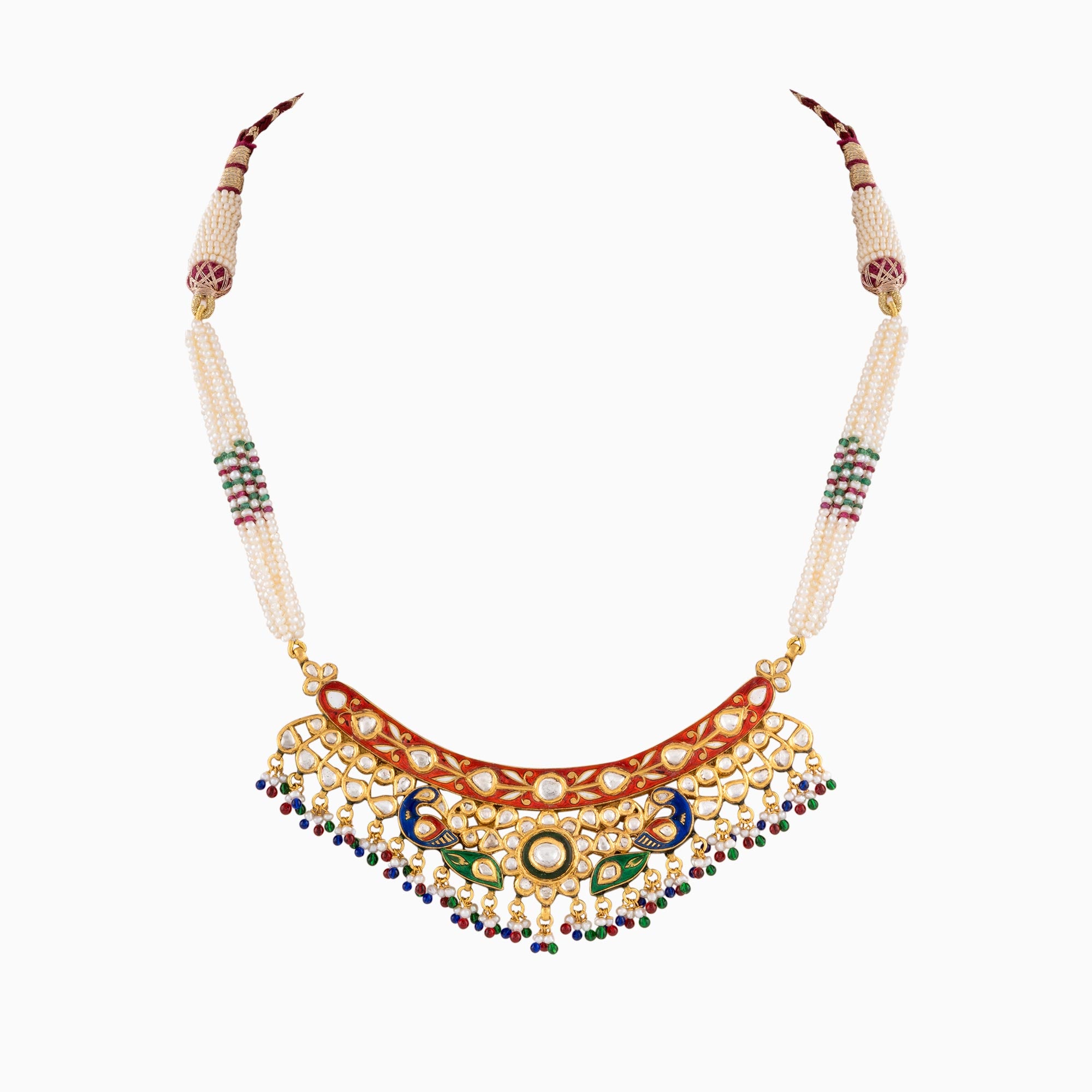 Necklace Set Peacock with Uncut Diamond-KMNE2866