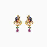 Necklace Timaniya with Peacock Meena, Uncut Diamond, Ruby Beads Drops and Emerald Beads-KMNE0553