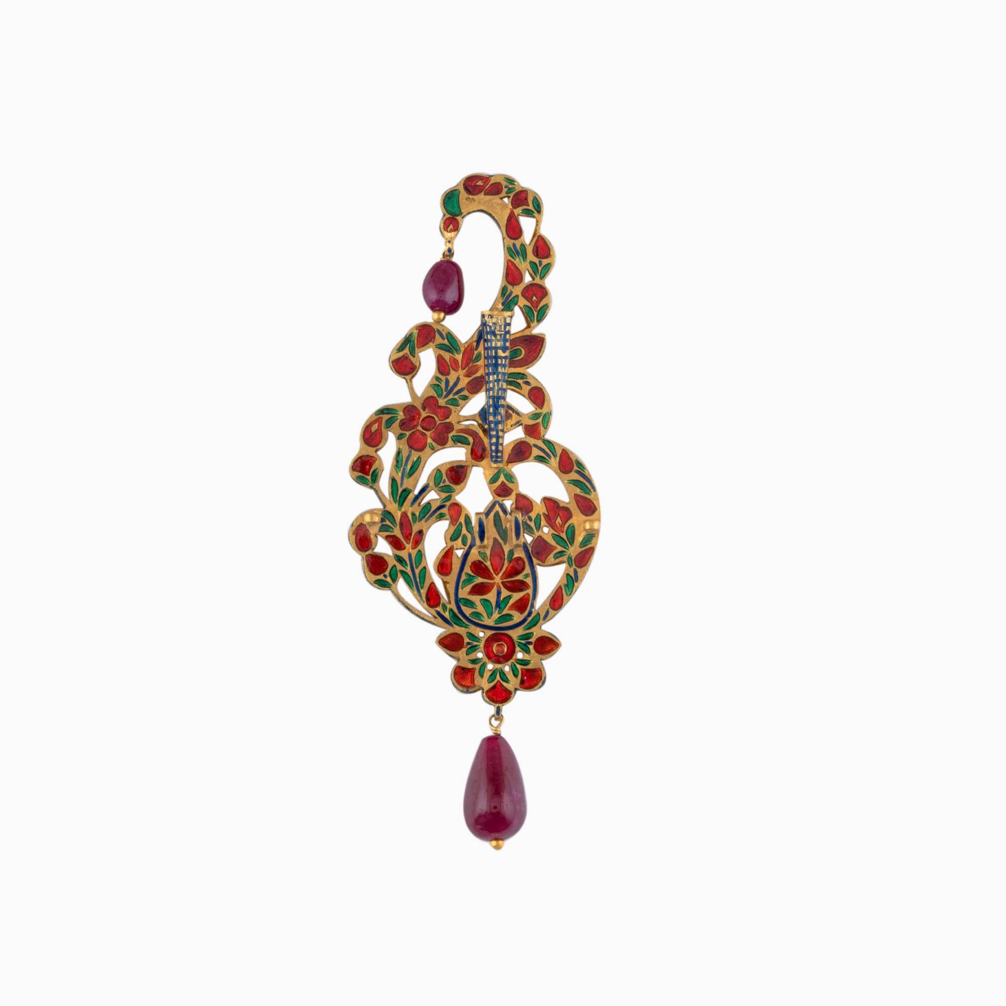 Kalingi with Red Talaf, Green Talaf, Uncut Diamond, Ruby Mani (Handwork Enamel Ekposta)- KMKL0005