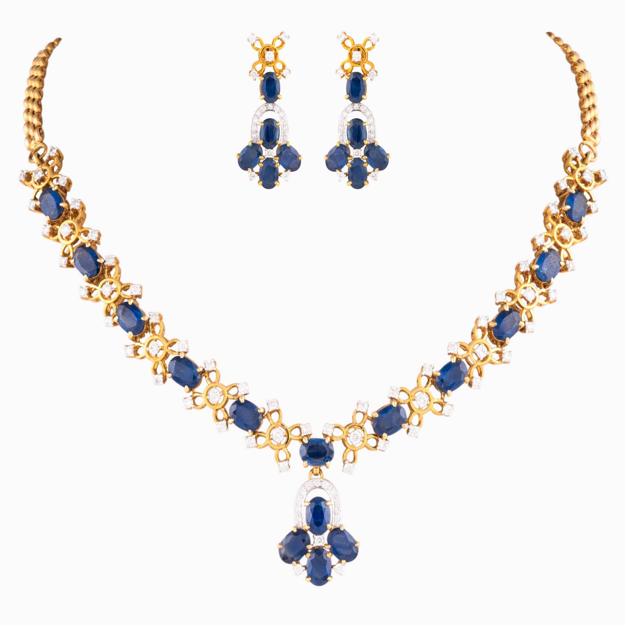 Necklace with Round Cut Diamond and Oval Cut Blue Sapphire -WDN865