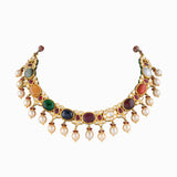 Necklace Set Navratan with S.S. Pearl and Polki Diamond- KMNE2764 + KME1847