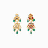 Earring Pair with Uncut Polki Diamond, Emerald Maniya and Pearls-KMNE2865