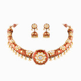 Necklace with Uncut Polki Diamond and Pearls-KMNE2872