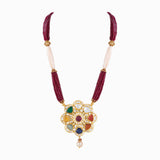 Pendant with Navratna c/st, Uncut Diamond, Gold Balls, Ruby Beads, S.S. Pearls and Cultured Pearls -KMPE0951