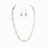 Necklace with Round Cut Diamond and S.S. Pearls with Gold Links-WDN063
