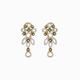 Earring pair with Round Cut Diamond and Fungar Emerald Beads - WDN248