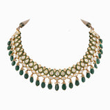 Necklace with Green Meena, Uncut Diamond, Emerald Maniya and Pearls-KMNE2853