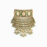 Necklace (Ard) with Green Meena, Moti Funger, Uncut Diamond, Japanese Pearls & Green Cheed(Handwork Enamel Doposta)- KMNE2863