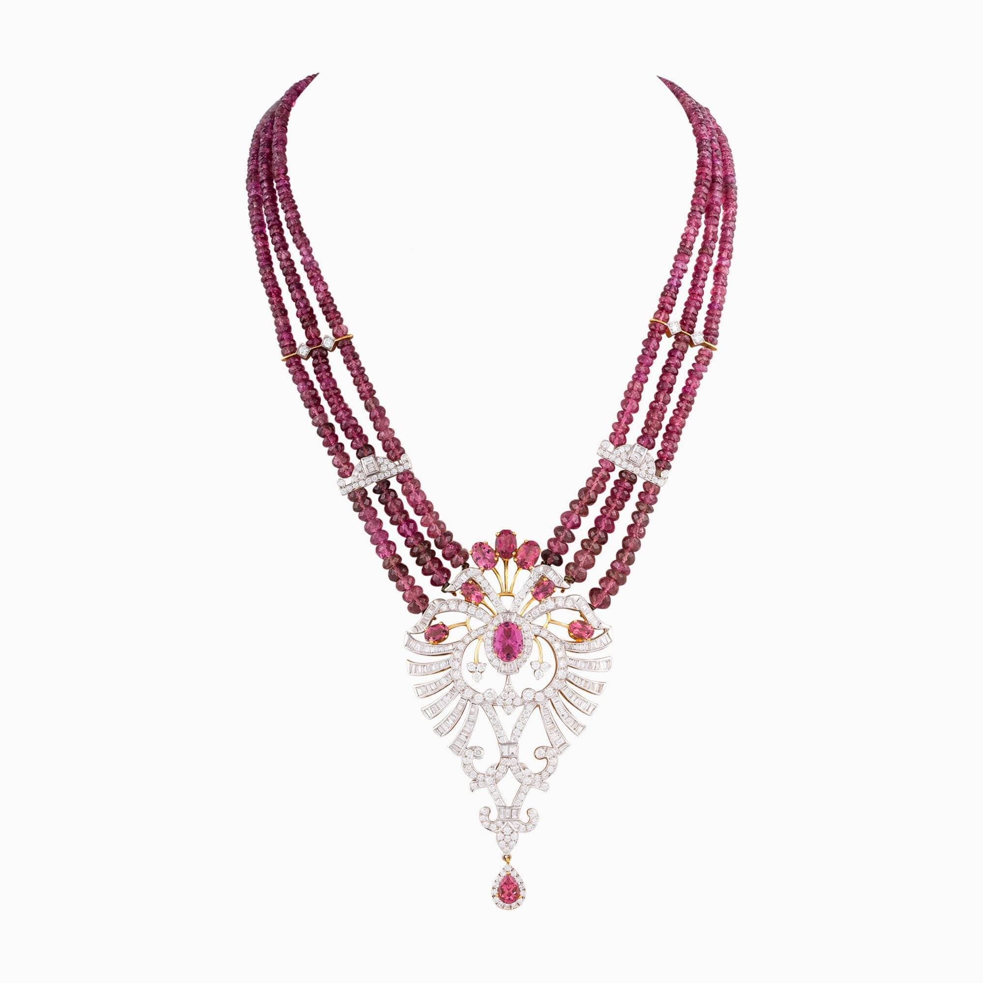 Necklace and Earring Pair with Round Cut Diamond, BG. , Turm Cut Oval, Pear Shaped, Turm Faceted Beads - WDN732