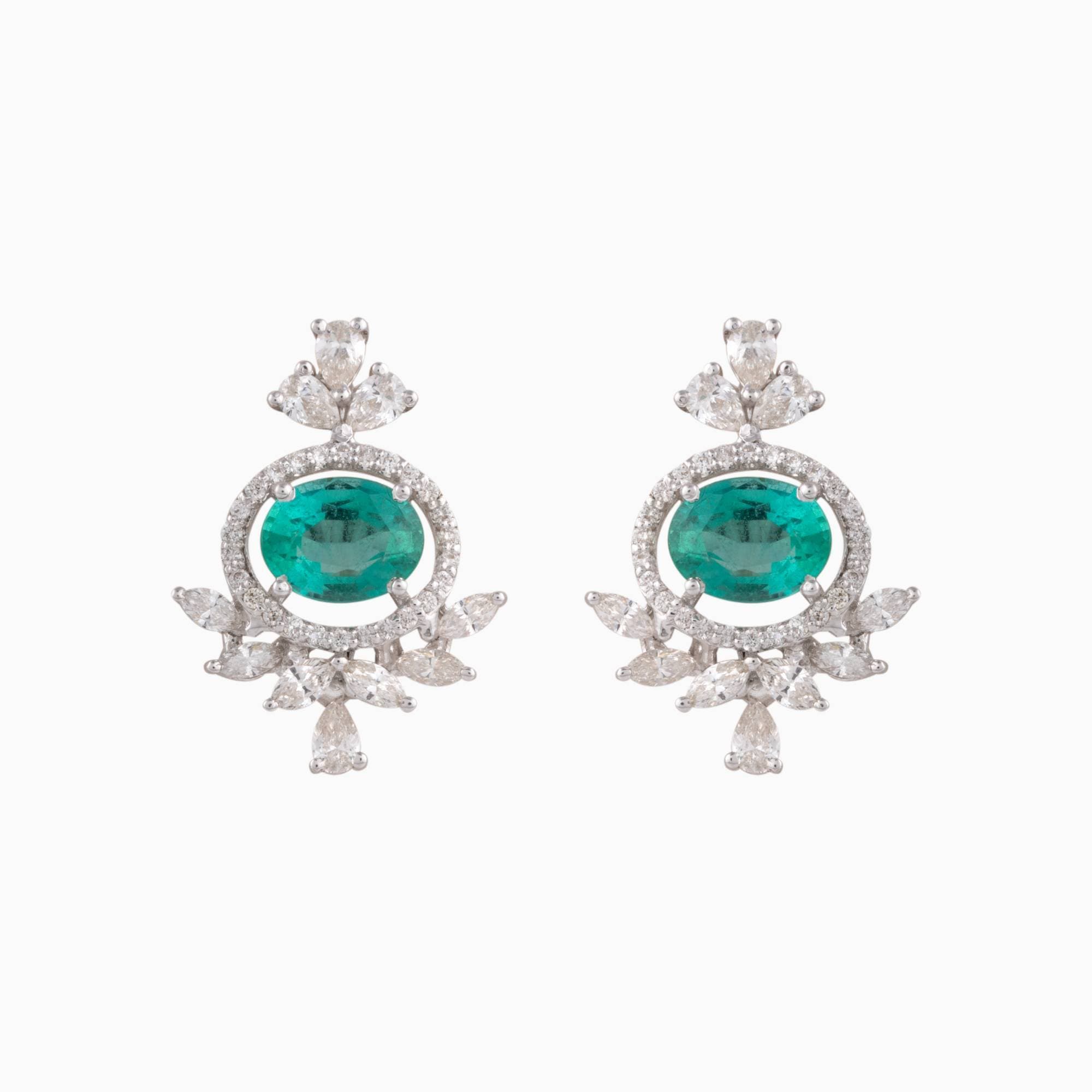 Earring Pair with Oval Cut Emerald-PGDE0189