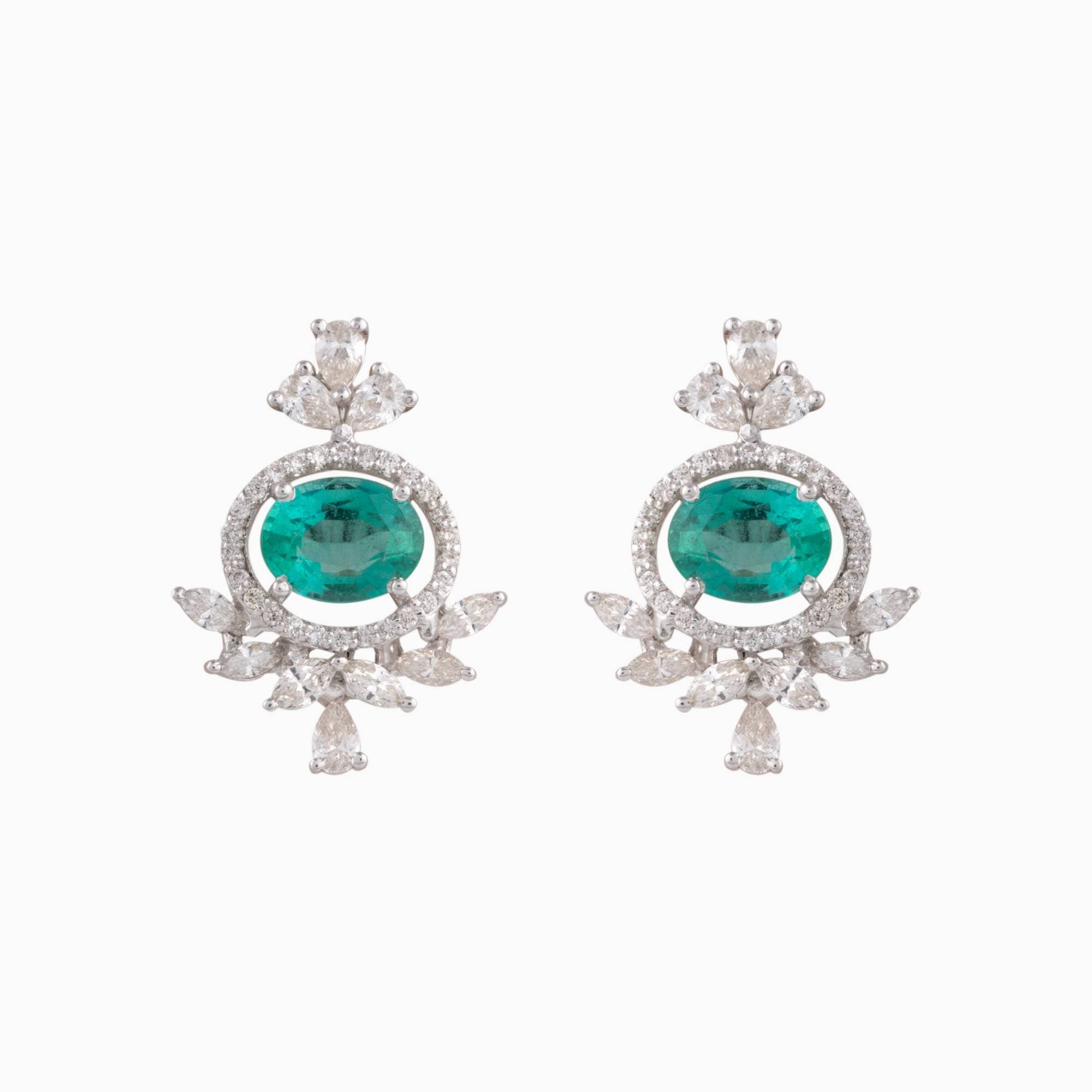 Earring Pair with Oval Cut Emerald-PGDE0189