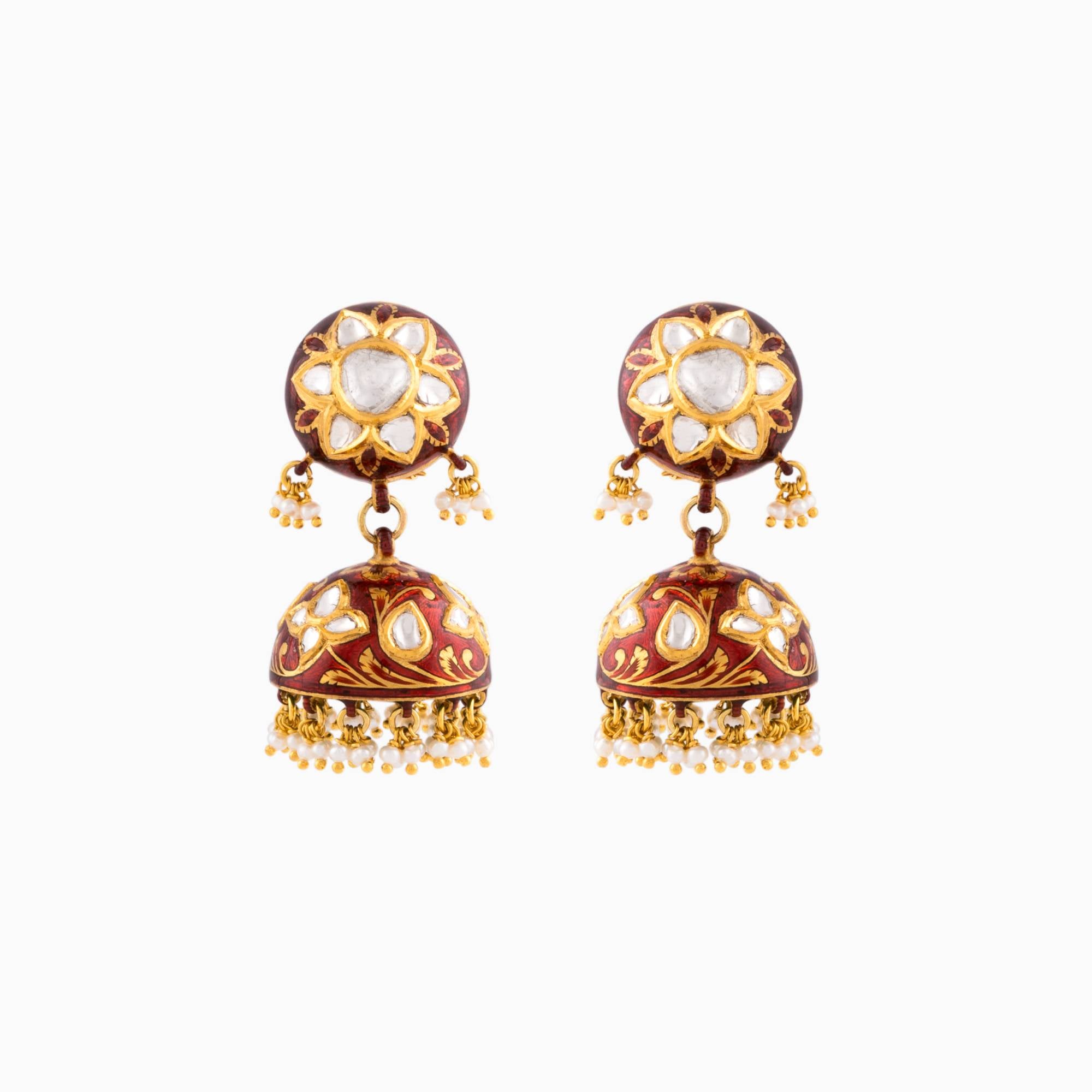 Earring Pair with Uncut Polki Diamond and Pearls-KMNE2872