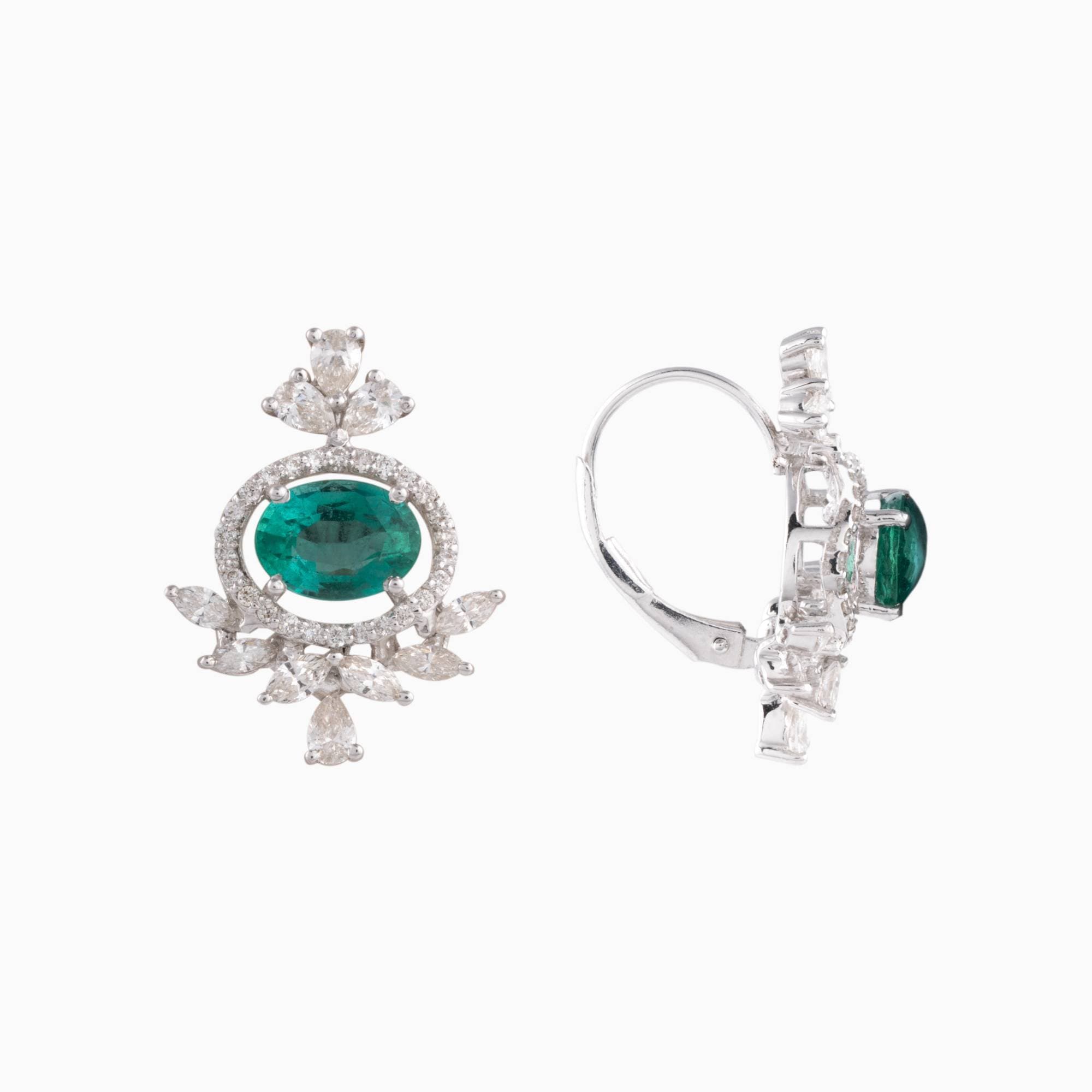 Earring Pair with Oval Cut Emerald-PGDE0189