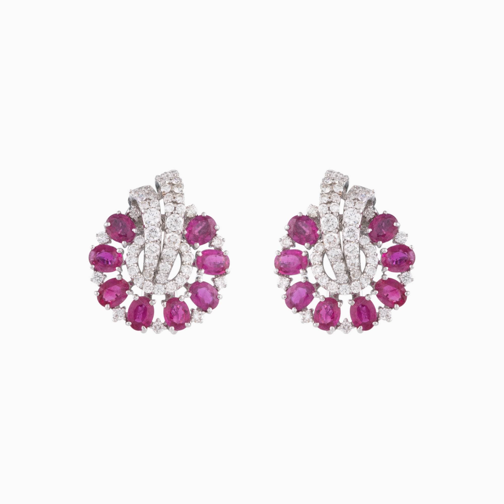 Earring pair with Round Cut Diamondand Ruby c/st-PGDE0198