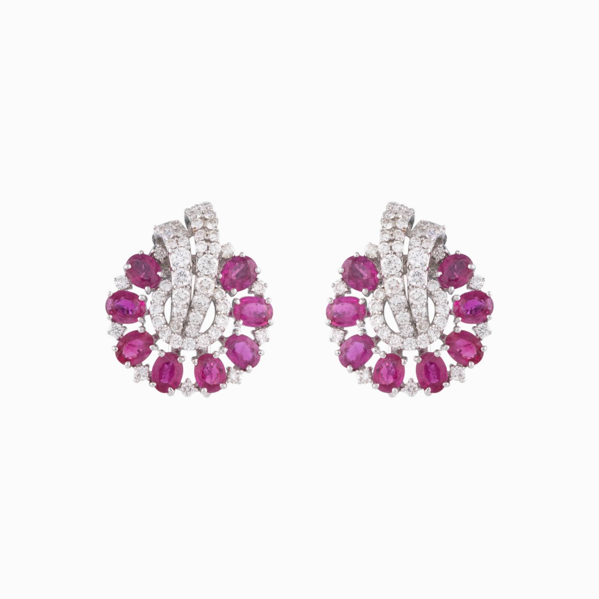 Earring pair with Round Cut Diamondand Ruby c/st-PGDE0198