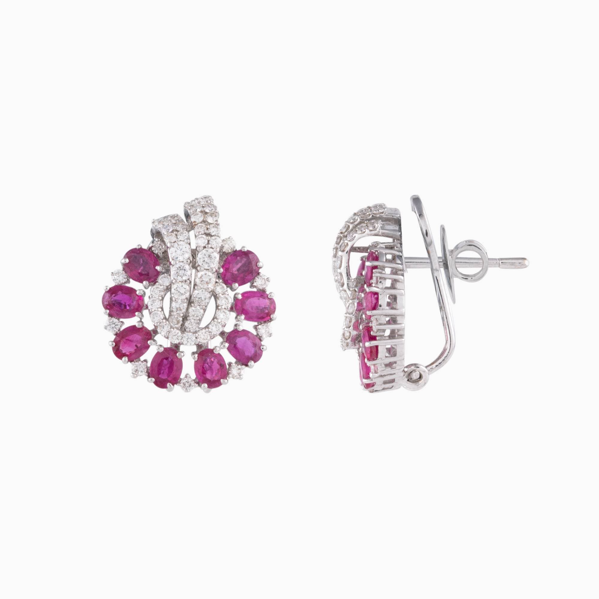 Earring pair with Round Cut Diamondand Ruby c/st-PGDE0198