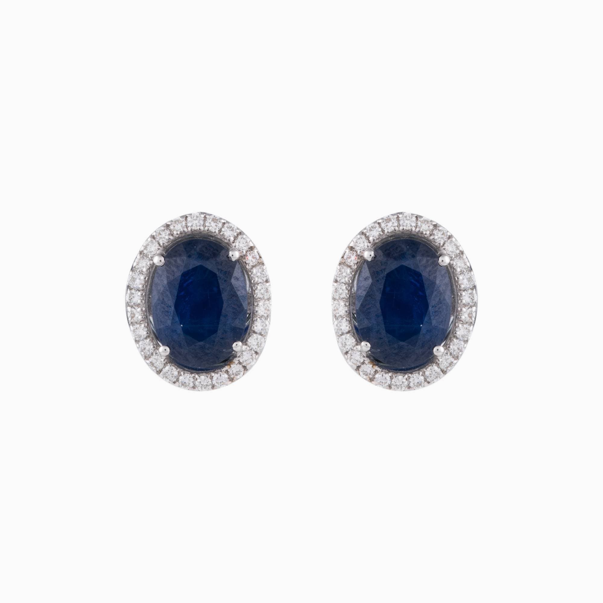 18K Gold, Blue Sapphire & Diamond Halo Earrings - PGDE0239