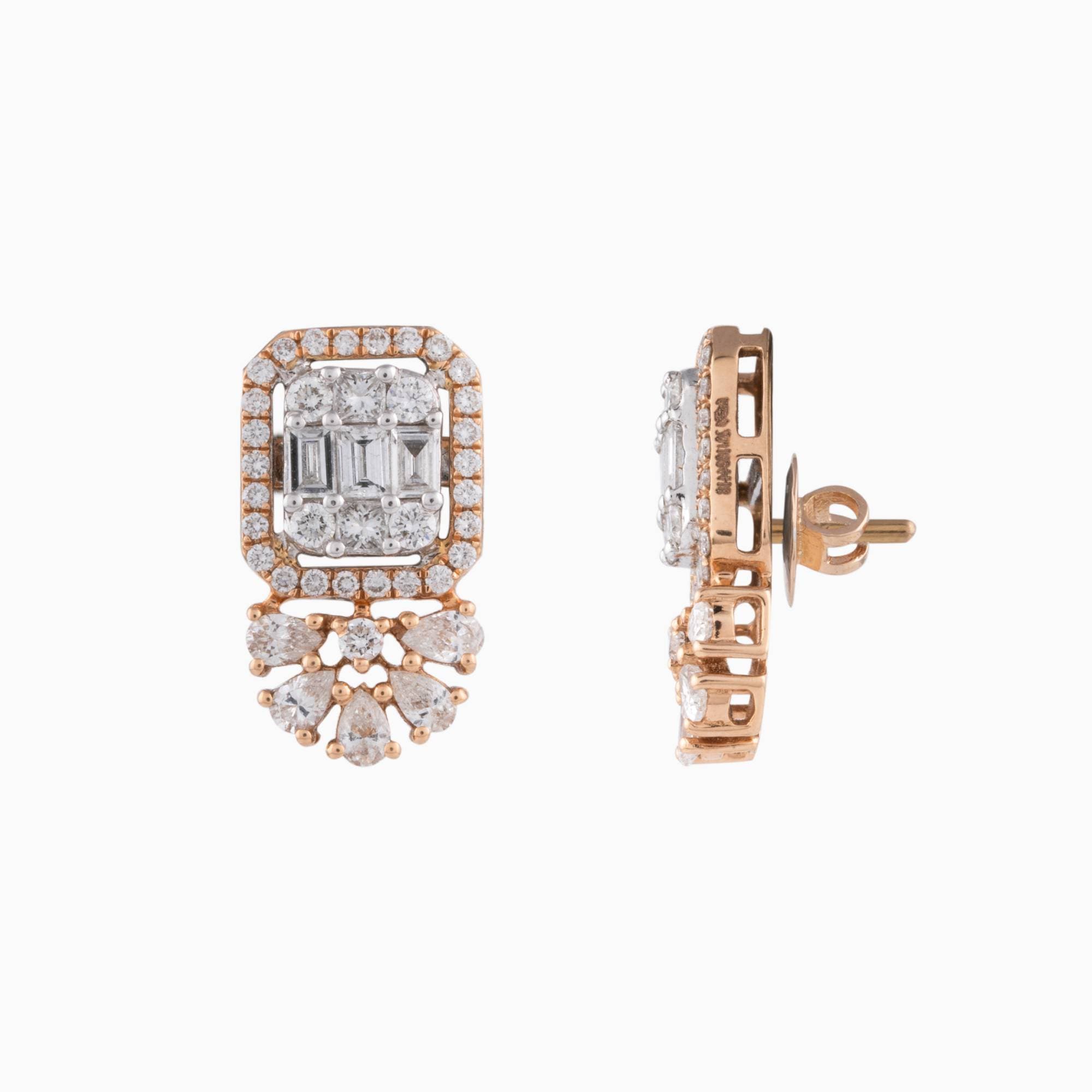 Earring Pair with Mix Shape Diamonds-PGDE0138