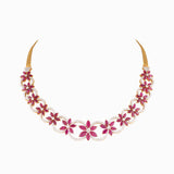 Necklace with Round Diamond and Marquise cut Ruby - GDNE0402