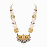 Necklace with Uncut Polki Diamond, Emerald Beads, Pearls and Ruby Beads-KMNE2705