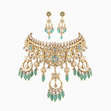 Necklace with Earrring Pair with Uncut Polki Diamond-KMNE2839