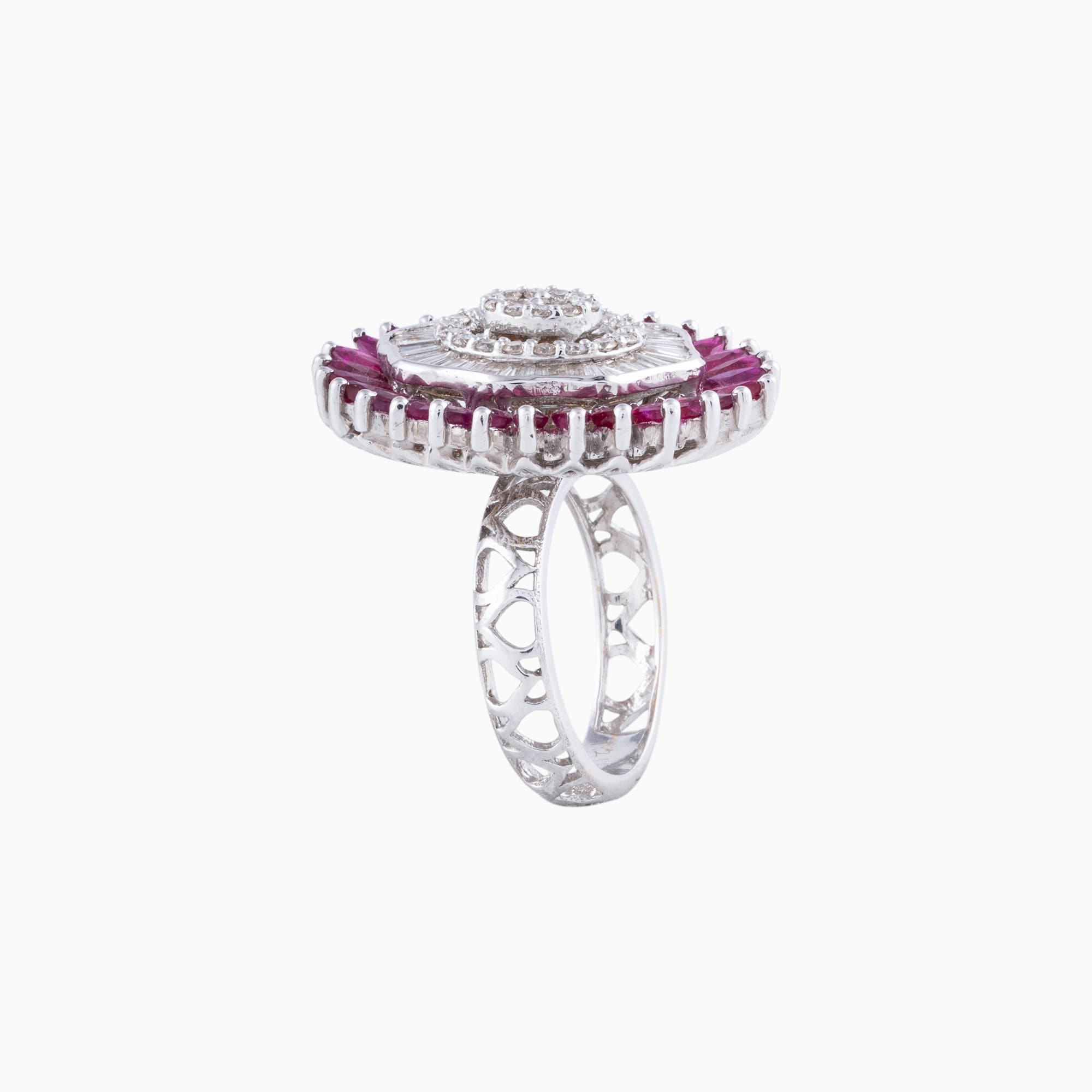 Ring with Round cut Diamond, Begg cut Diamond and Ruby c/st - PGDR072