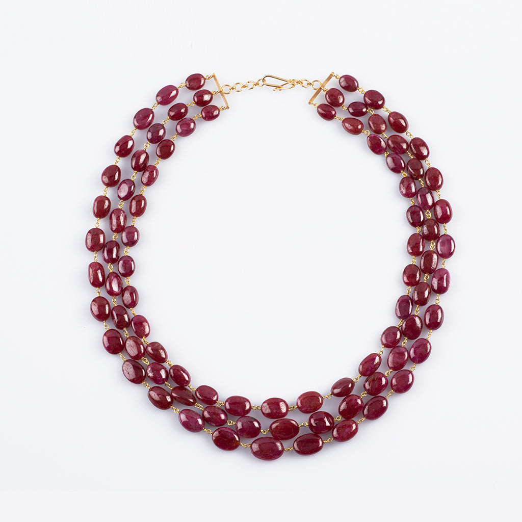 Three line necklace of Ruby maniya stringing in gold wire  STRG255