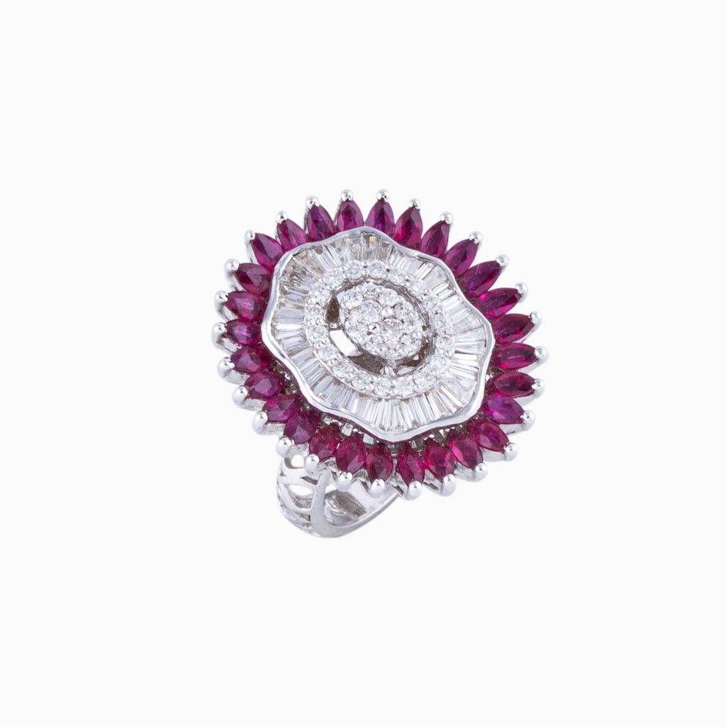 Ring with Round cut Diamond, Begg cut Diamond and Ruby c/st - PGDR072