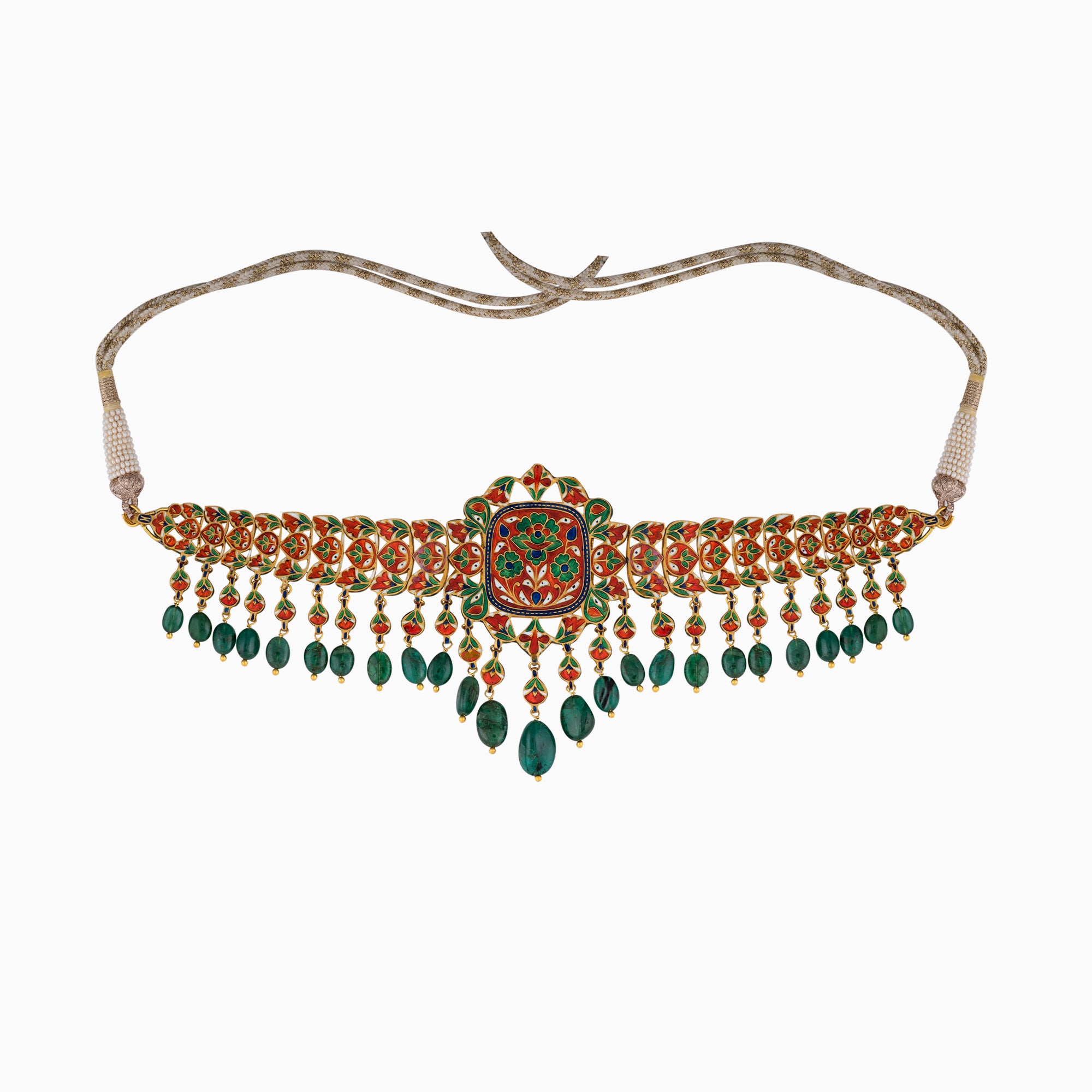Necklace with Uncut Polki Diamond and Emerald Maniya-KMNE2272