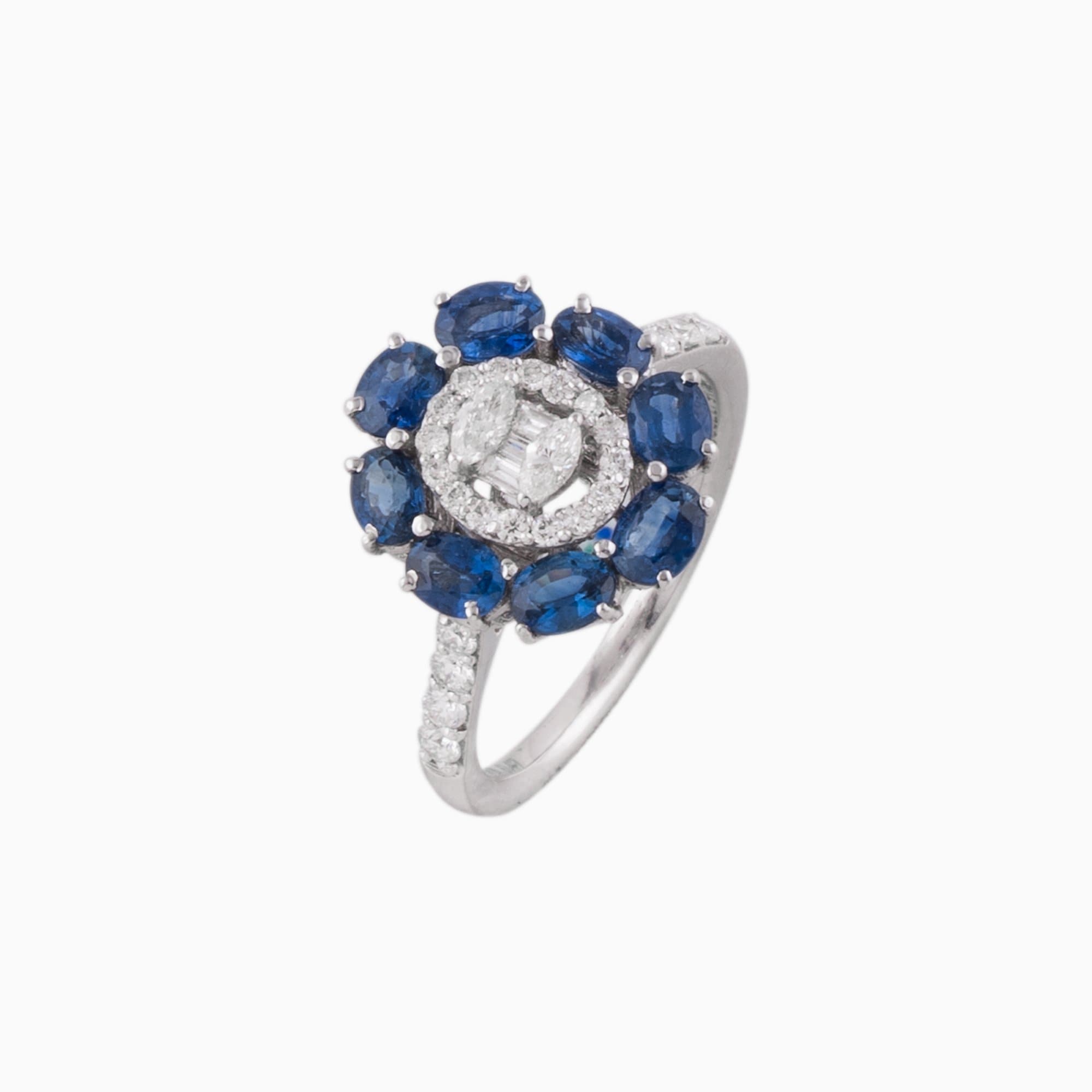 Ring with Round cut Diamond and Blue Sapphire c/st - PGDR0230