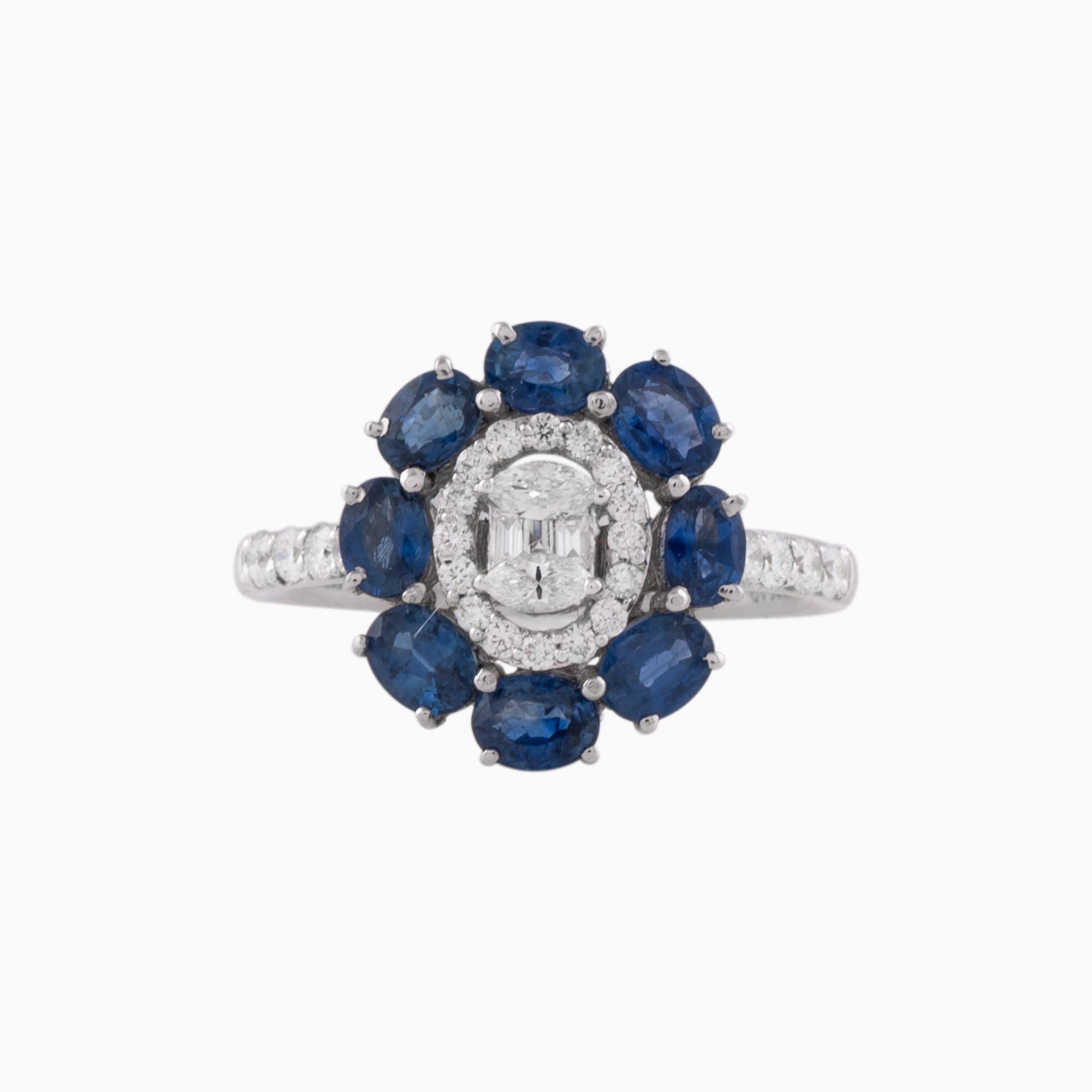 Ring with Round cut Diamond and Blue Sapphire c/st - PGDR0230