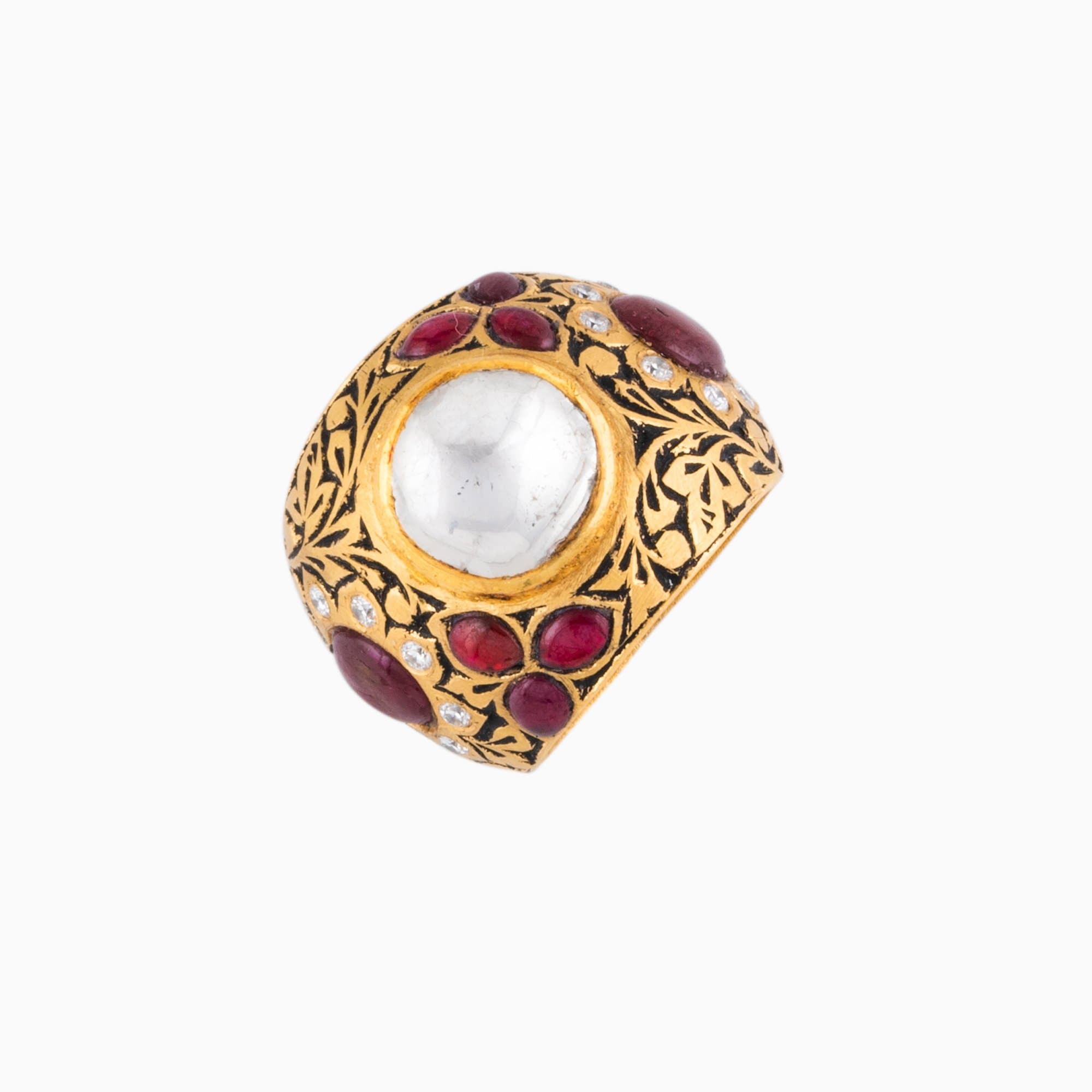 Ring with Partaz Work with Polki Diamond, Round Cut Diamond, Ruby-KMR0124