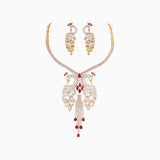 Necklace with Marquise Cut Ruby, Pear Cut Ruby, Round Cut Ruby and Round Cut Diamond (Peacock) - GDNE0413