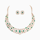 Necklace with Open Setting, Uncut Diamond, Round Cut Diamond, Emerald (Marquise Cut and Octagon Cut) in Gold Chain - WDN684