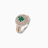 Ring with Round Cut Diamond and Oval Cut Emerald-PGDR0217