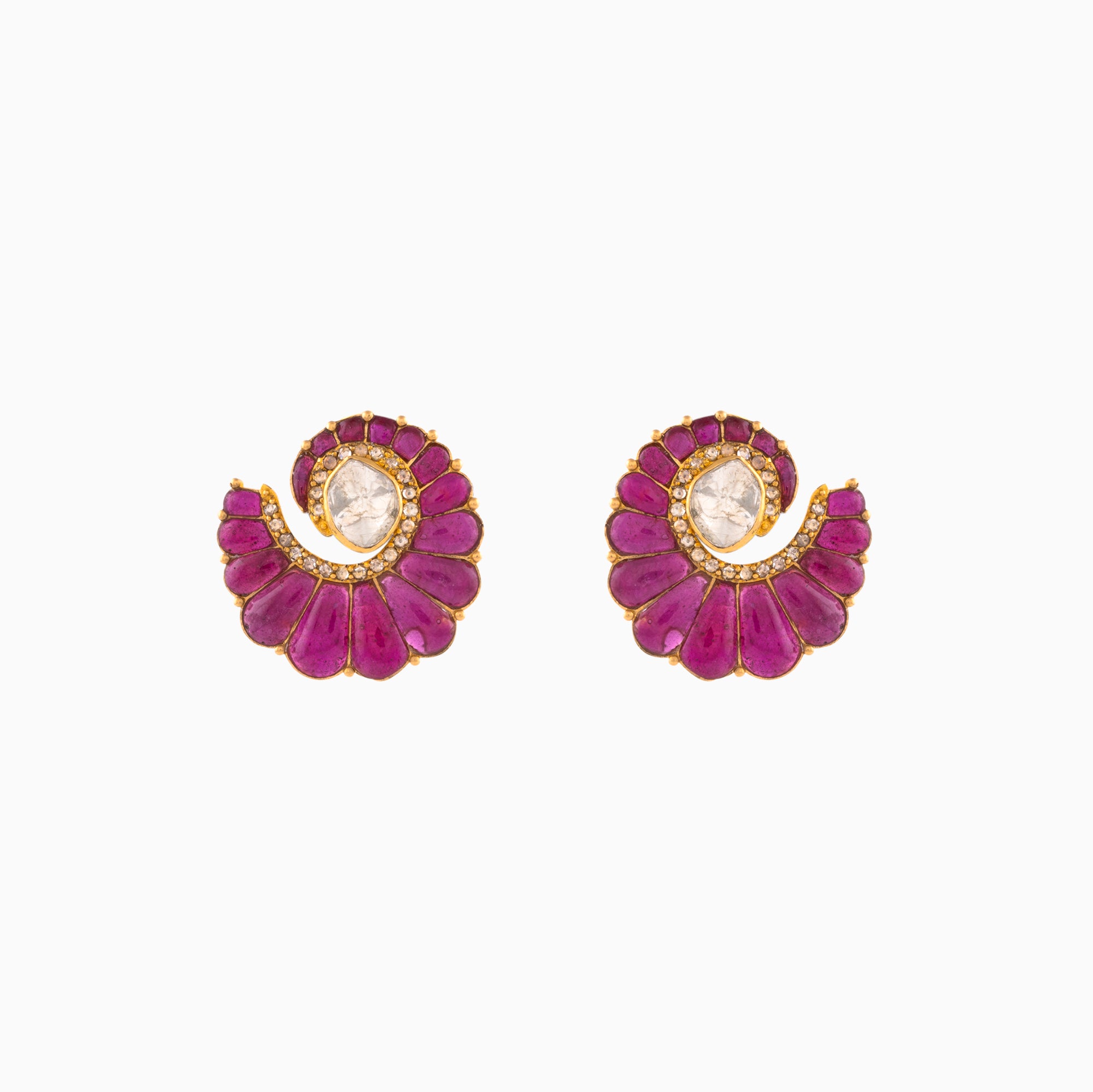 Earring with Uncut Polki Diamond and Round Cut Diamond-PGDE0238