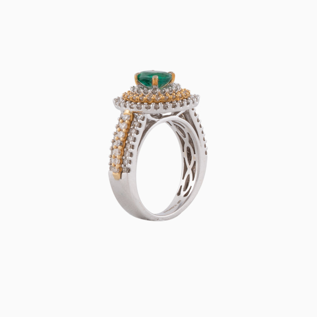 Ring with Round Cut Diamond and Oval Cut Emerald-PGDR0217