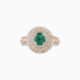 Ring with Round Cut Diamond and Oval Cut Emerald-PGDR0217