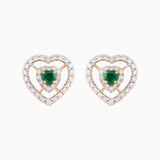 Double Halo Emerald Heart Earrings with Diamonds - WDN844
