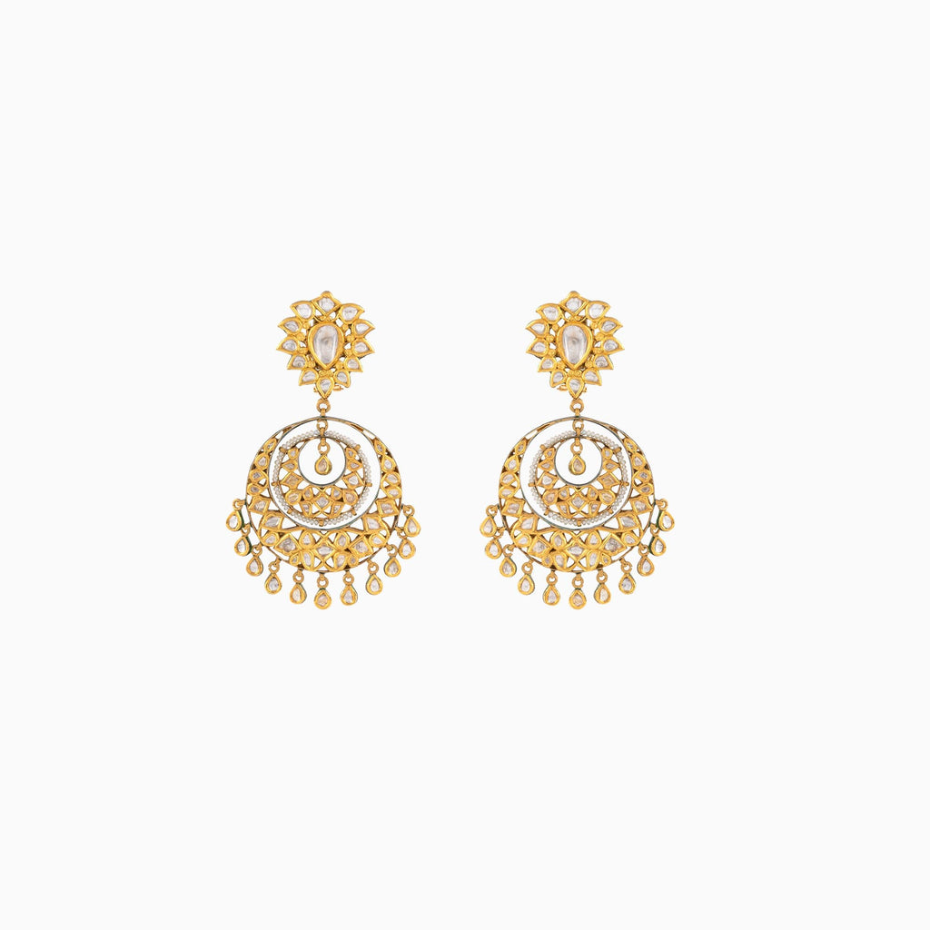 Earring pair with Uncut Diamond Chandbali and Pearls Handwork Enamel Ekposta-KME0881