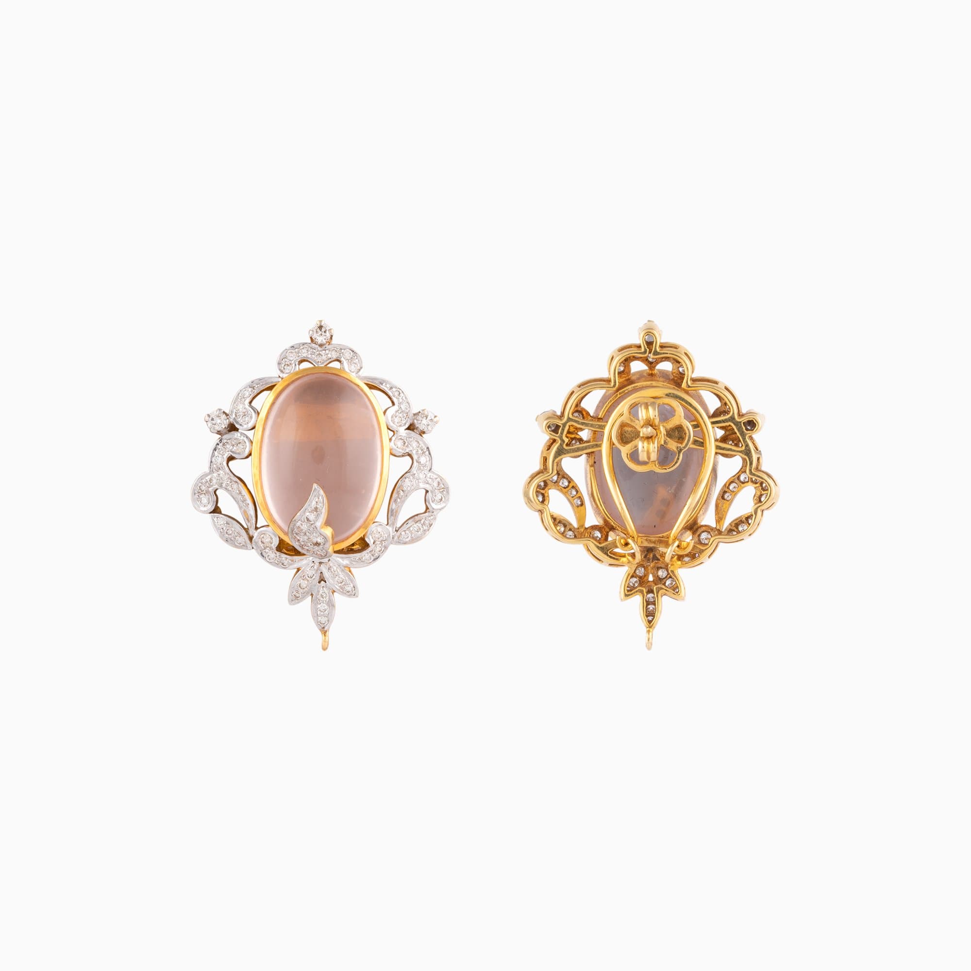 Earring Pair with Rose Quartz and Round Cut Diamond - GDNE0393