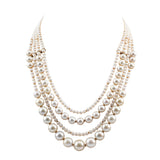 Four line Necklace of South sea pearls and cultured pearls string with gold balls STRG264