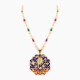 Pendant with Uncut Polki Diamond, Emerald Maniya, Ruby Meena and S.S. Pearl String-KMPE0952