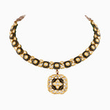 Necklace with Black Meena, Uncut Diamond (Handwork Enamel Doposta)-KMNE0808
