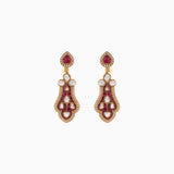Earring Pair with Red Talaf and Uncut Diamond (Handwork Enamel Ekposta)- KME1685