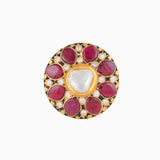 Ring with Red Stone & Polki Diamond, Round Cut Diamond - KMR0133