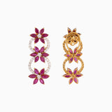 Earring Pair with Round Diamond and Marquise Cut Ruby - GDNE0402