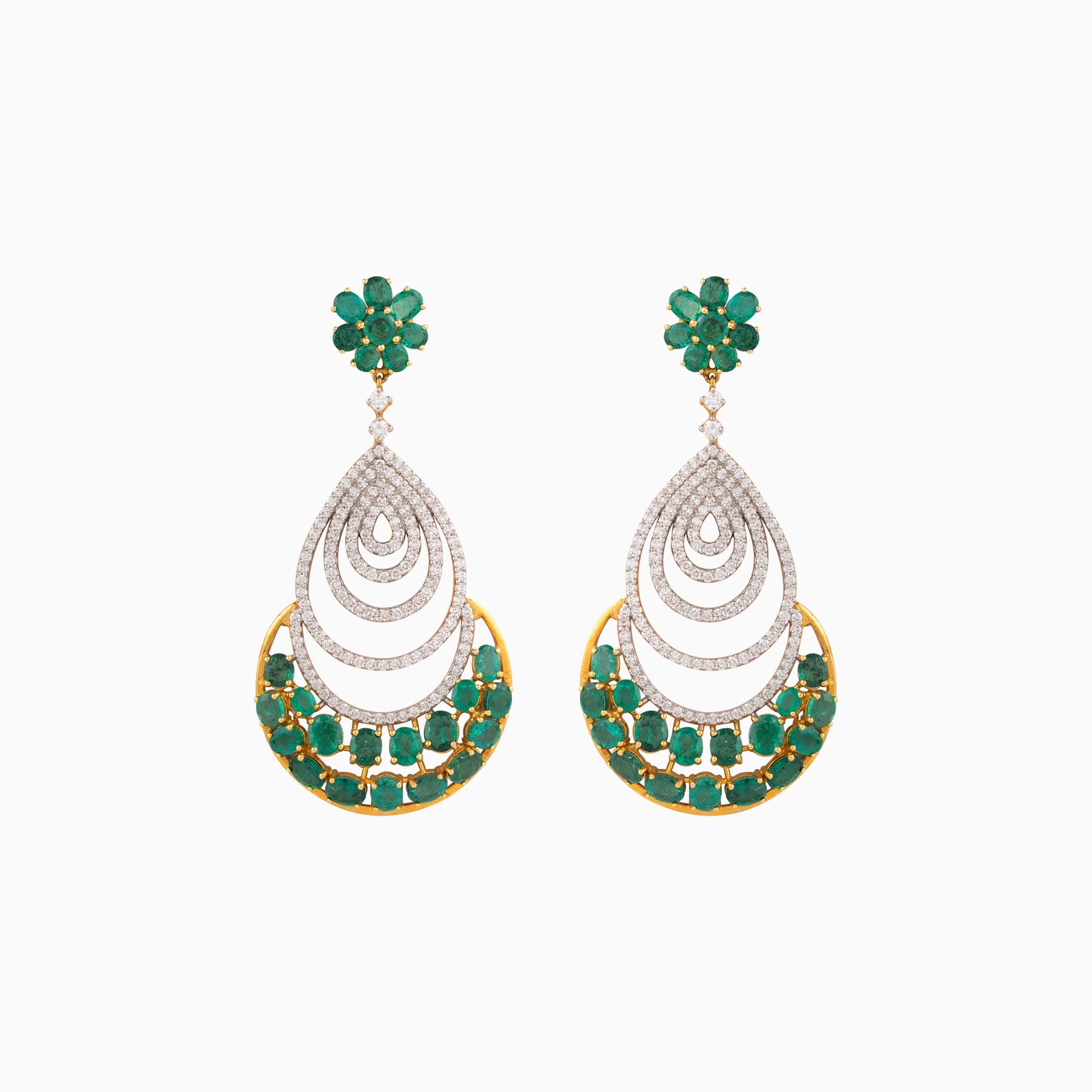 Earring Pair with Round Cut Diamond and Oval Cut Emerald - WDN597