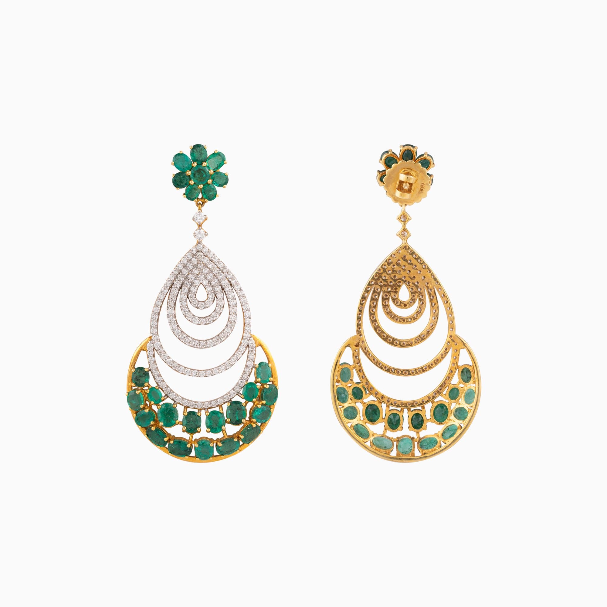 Earring Pair with Round Cut Diamond and Oval Cut Emerald - WDN597